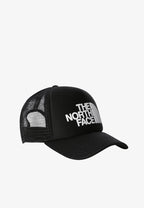 The North Face TNF Logo Trucker Cap in black and white.
